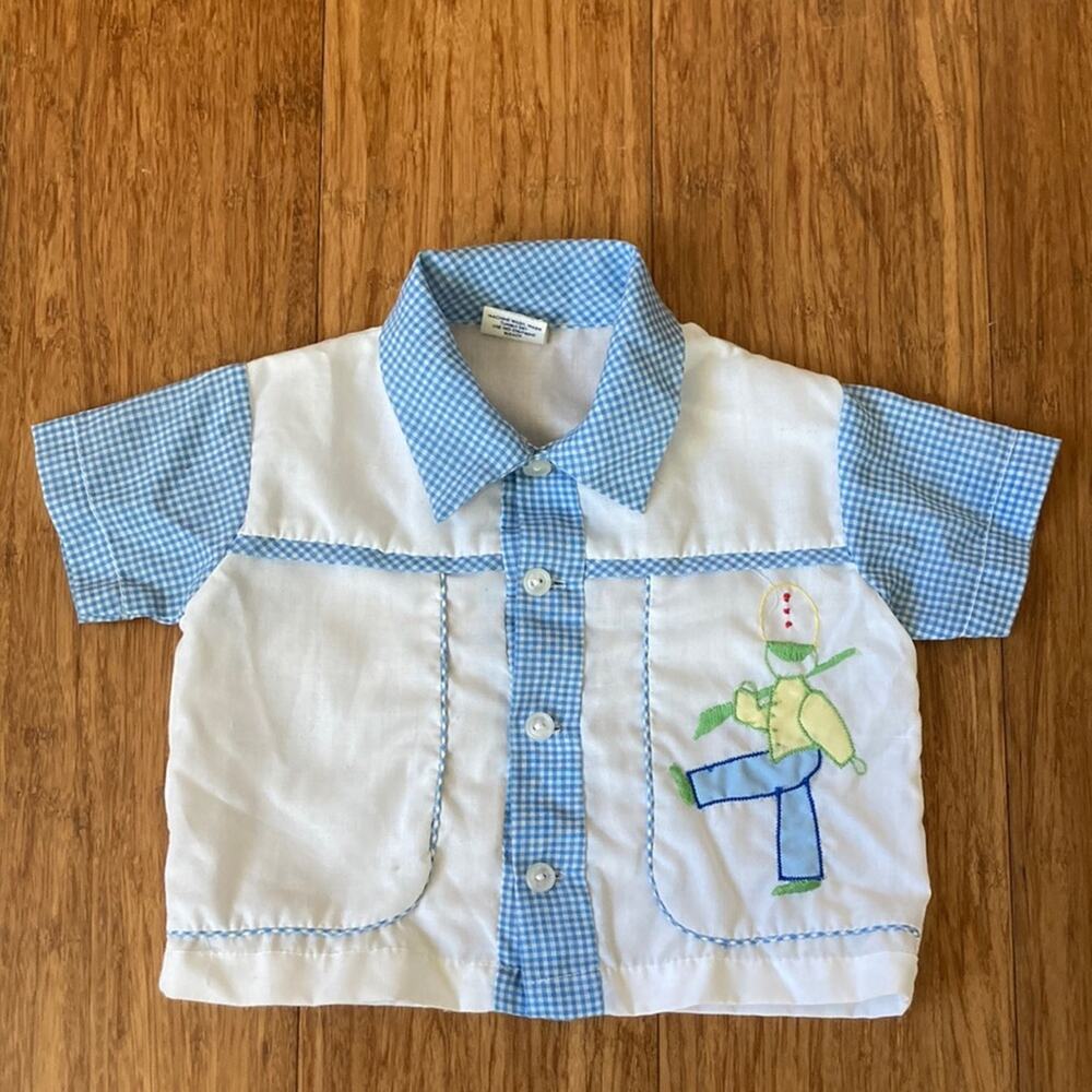Vintage Embroidered Baby Boy Shirt, Size 9M?